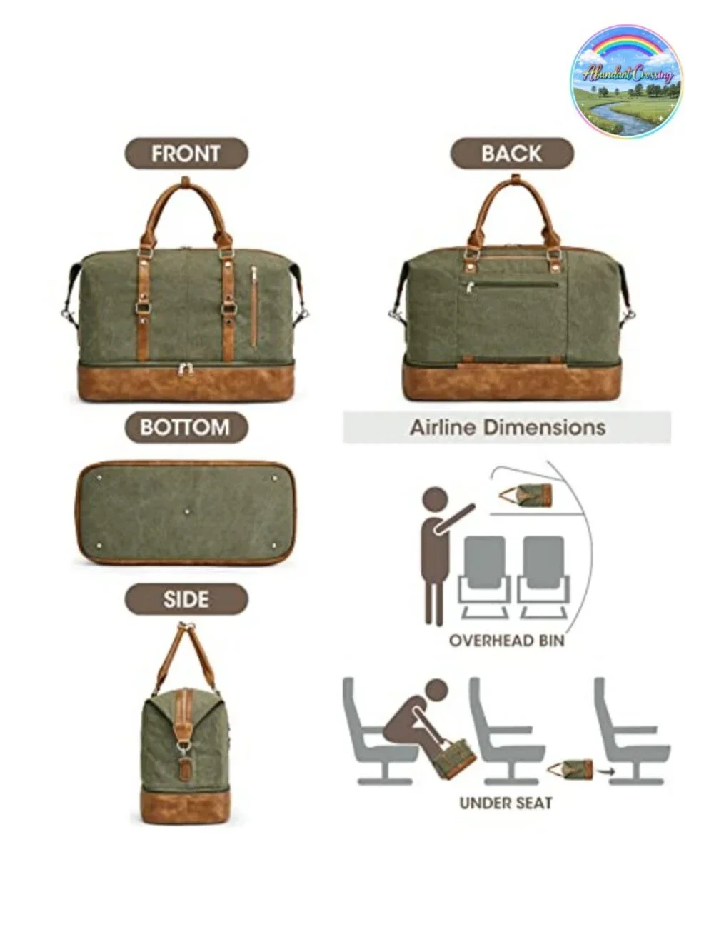 Canvas Duffle Bag for Men Overnight Travel Weekender with Shoe Compartment and